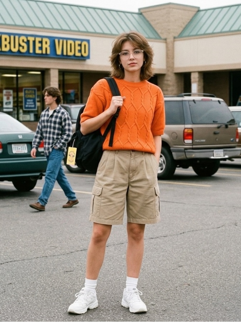 Bright Orange Cable Knit Short Sleeve Sweater